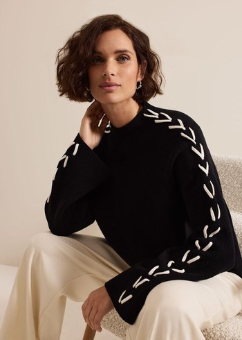 Phase Eight Leia Stitch Sleeve Detail Knitwear Black Australia | HN5821603